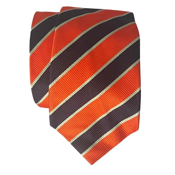 Hackett Orange & Blue Stripes Silk Tie Made in Made in England Necktie - Picture 1 of 11